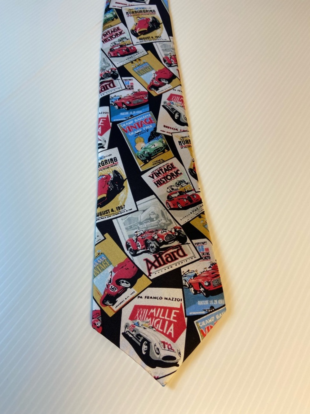 Vintage Racing Silk Tie Mille Miglia Nürburgring Cars Retro Auto